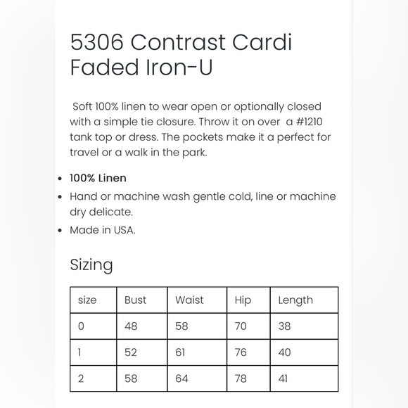 NWT BLUE FISH 5306 Contrast Cardi Faded Iron-U Linen 0 - Picture 4 of 16